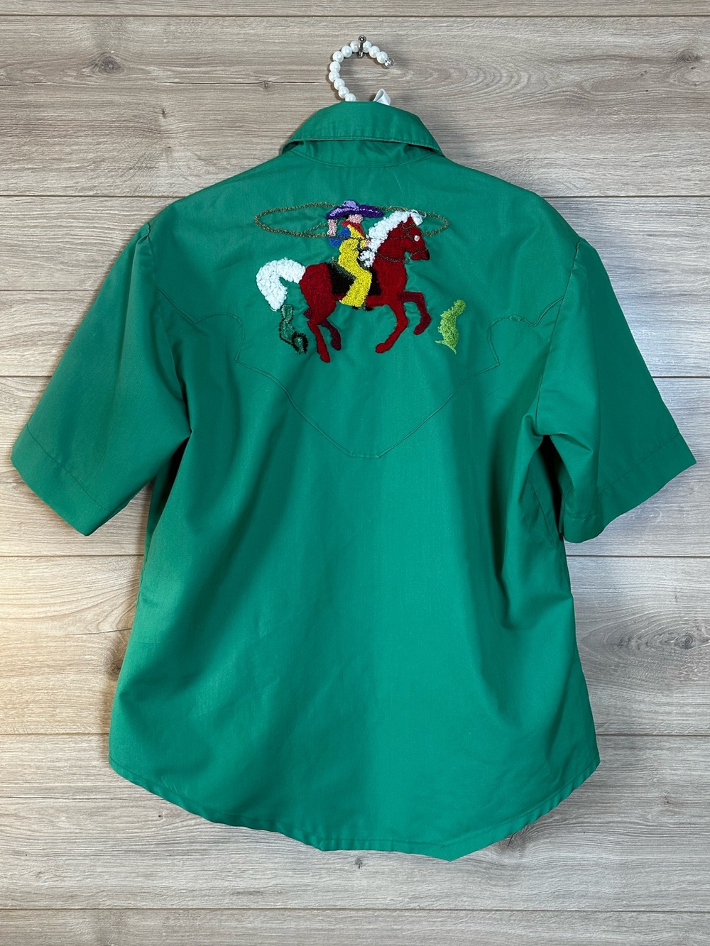 MOTHER Limited Edition Teal Embroidered Horse & Rider Short-Sleeve Shirt